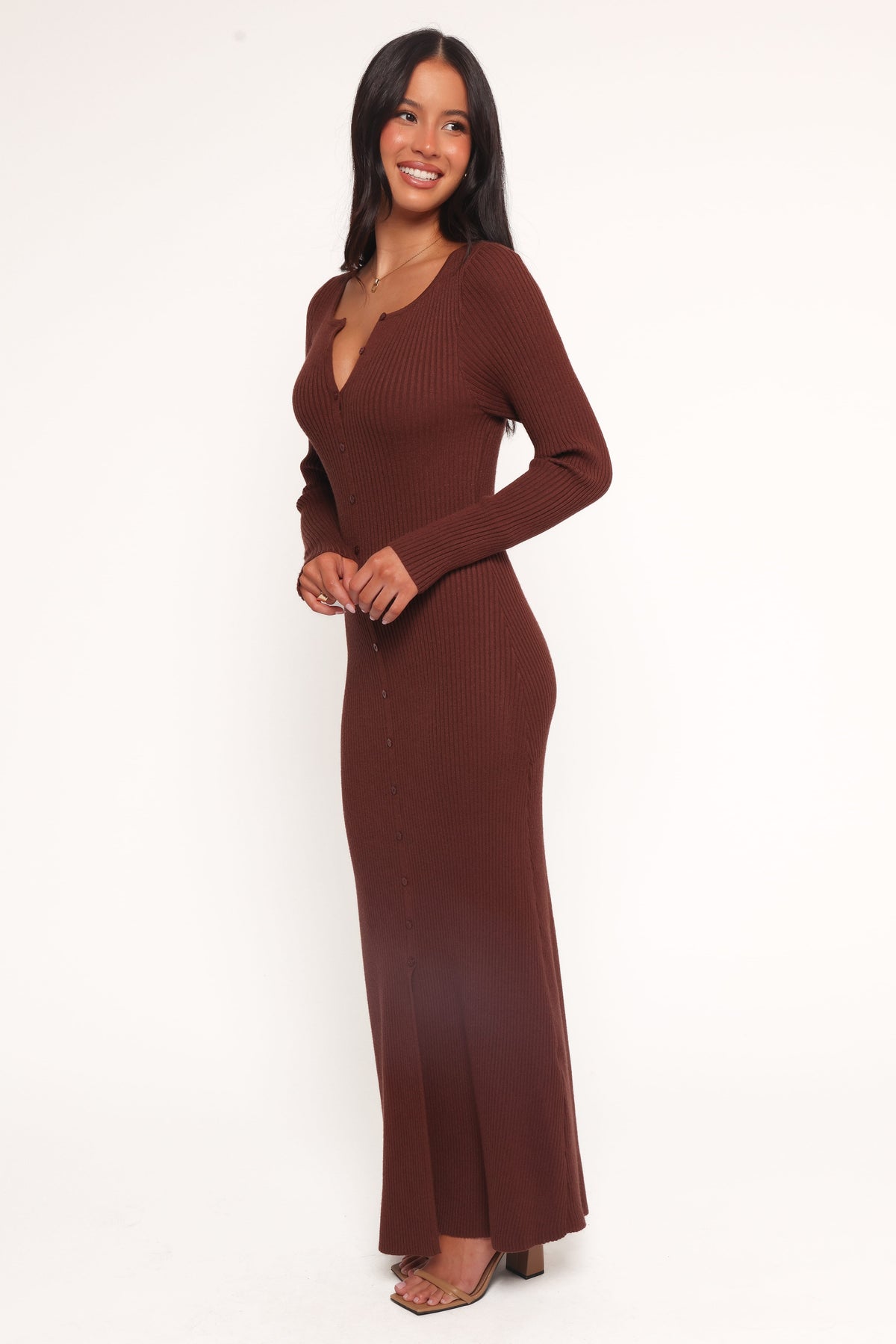 Marshall Button Through Knit Maxi Dress - Chocolate