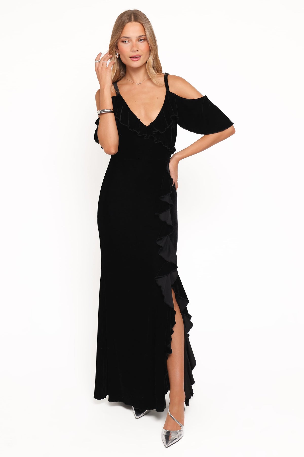 Micah Off Shoulder Velvet Maxi Dress - Black