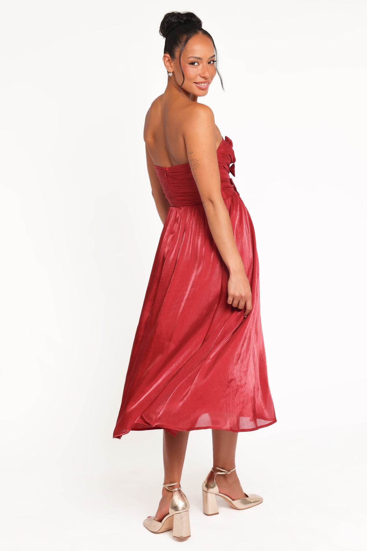 Mila Strapless Midi Dress - Red