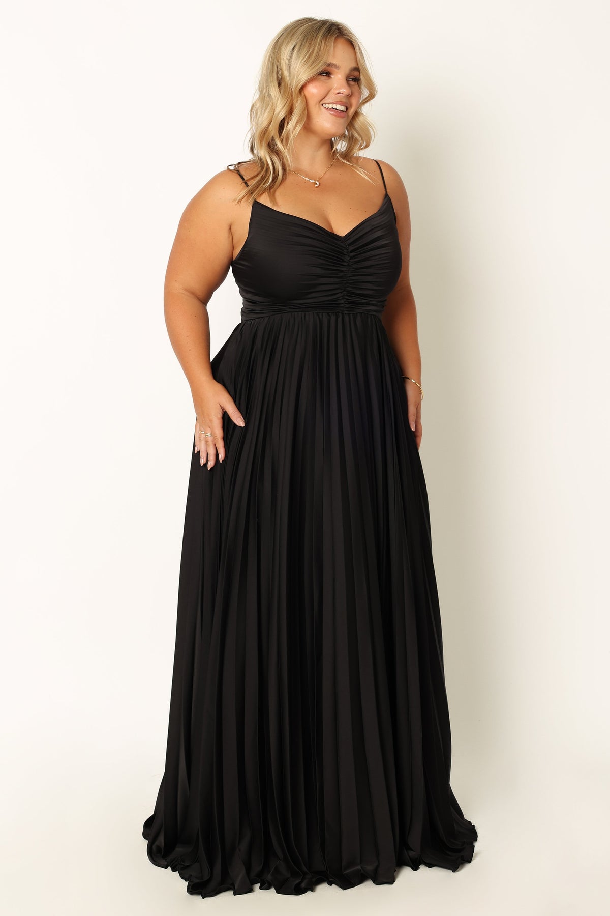 Naira Pleated Maxi Dress - Black