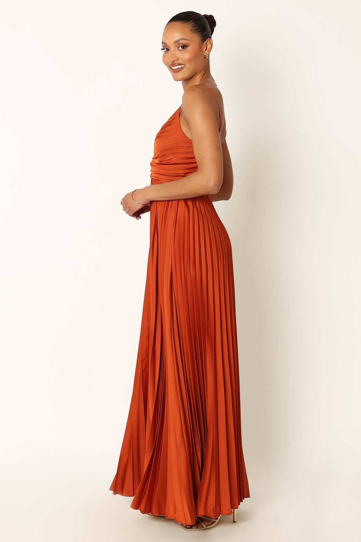 Naira Pleated Maxi Dress - Sunset Orange