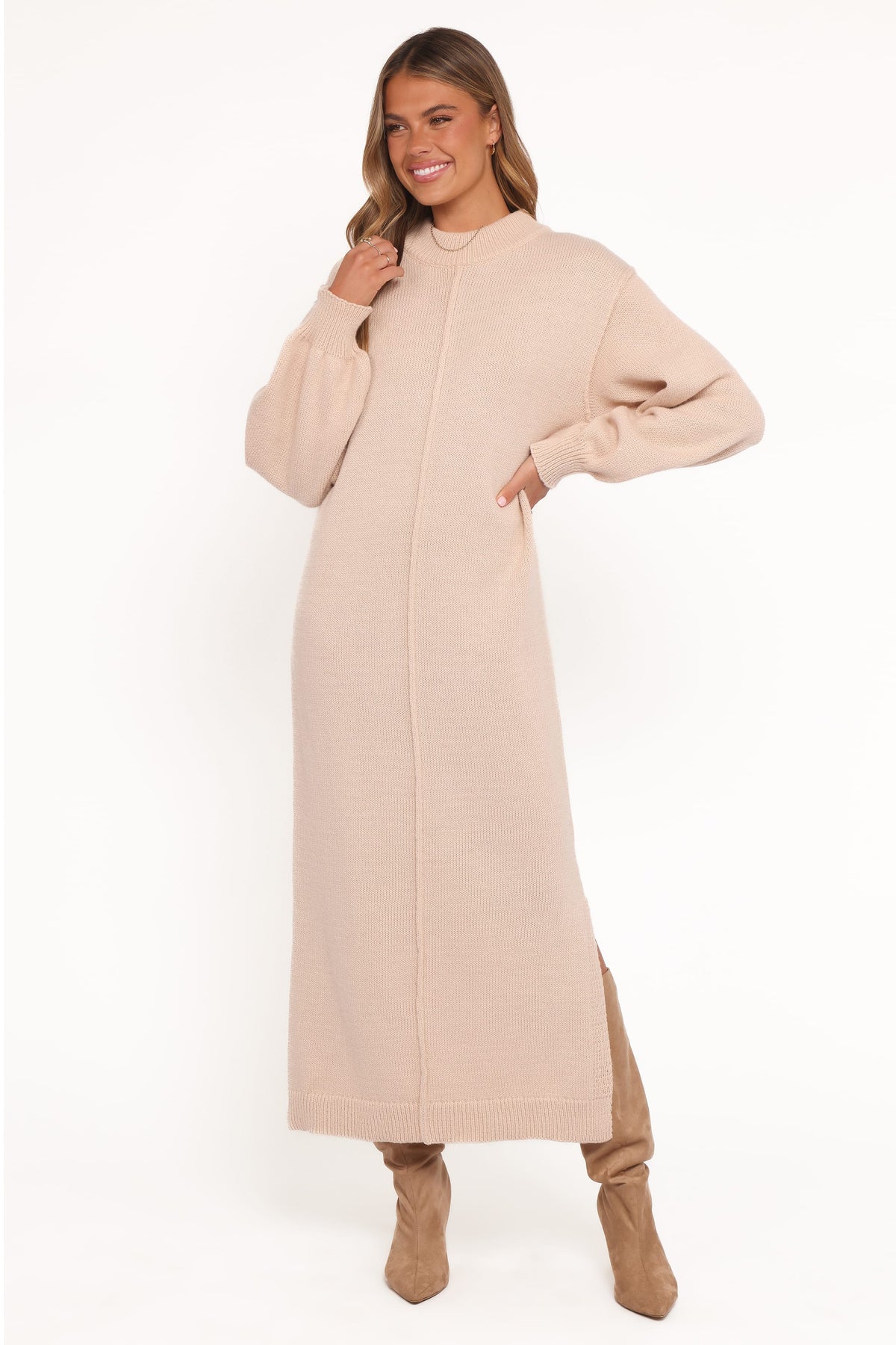 Odile Knit Midi Dress - Tan