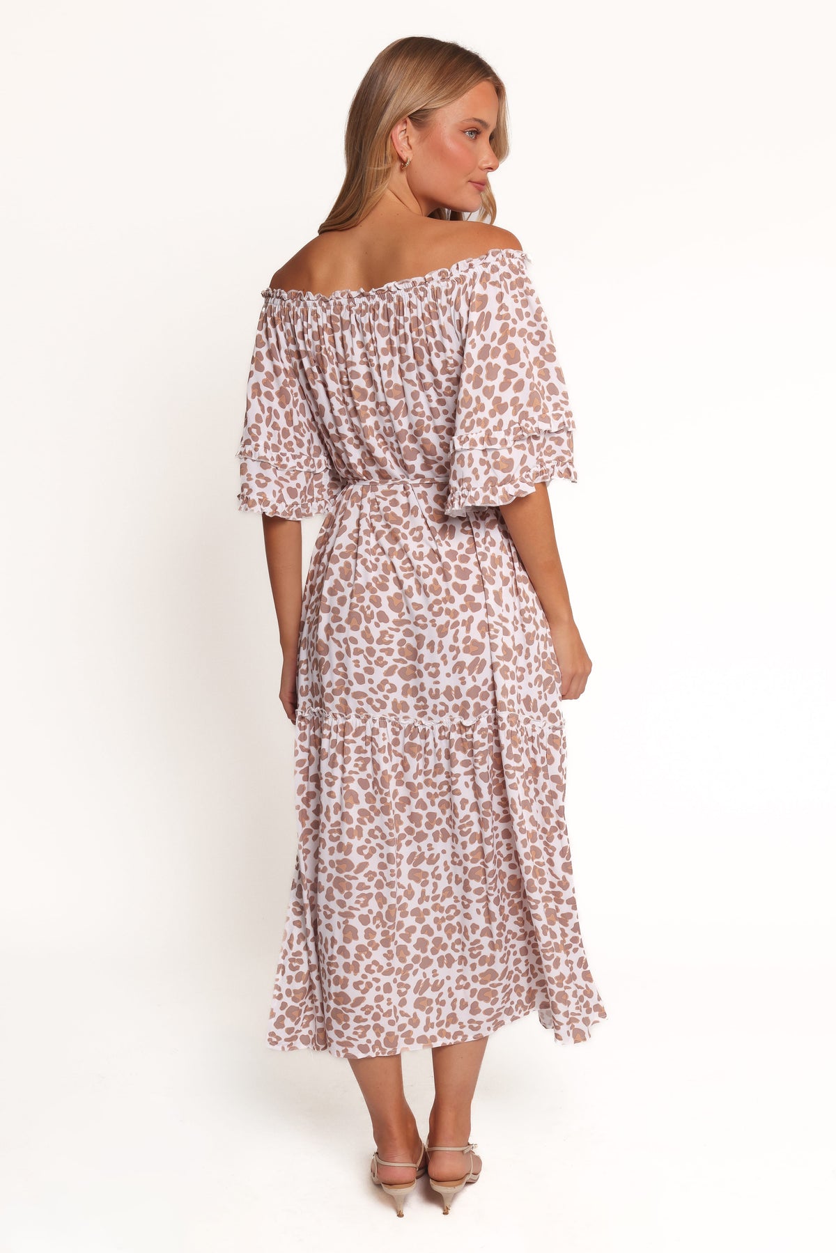 Rhody Off Shoulder Maxi Dress - White Leopard