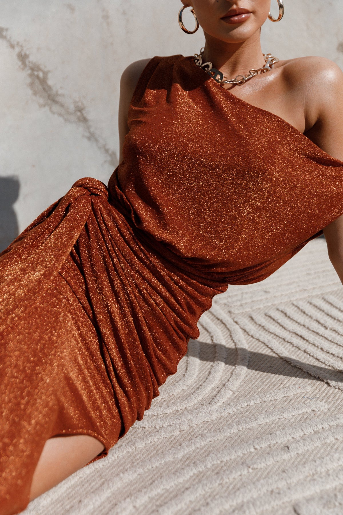 Santiago Off Shoulder Midi Dress - Bronze