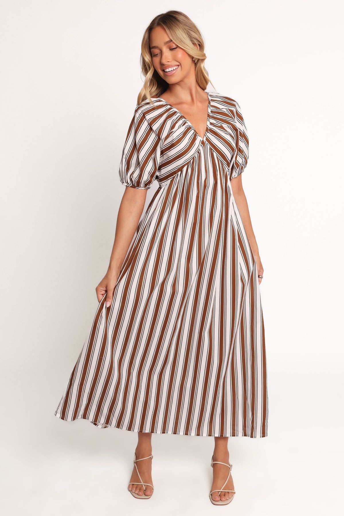 Sullivan Puff Sleeve Maxi Dress - Chocolate Stripe