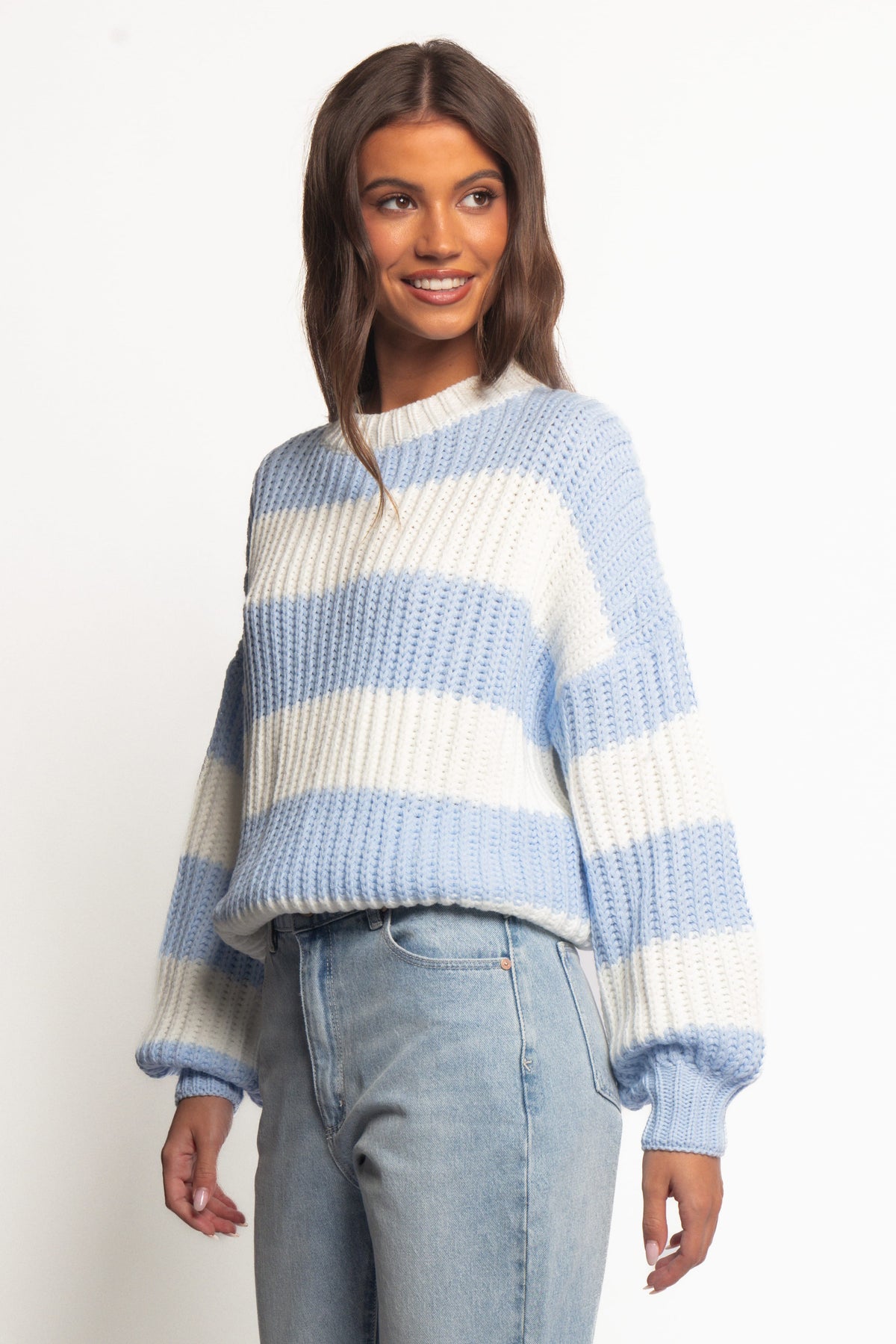 Courtney Thick Stripe Knit Sweater - Blue Cream