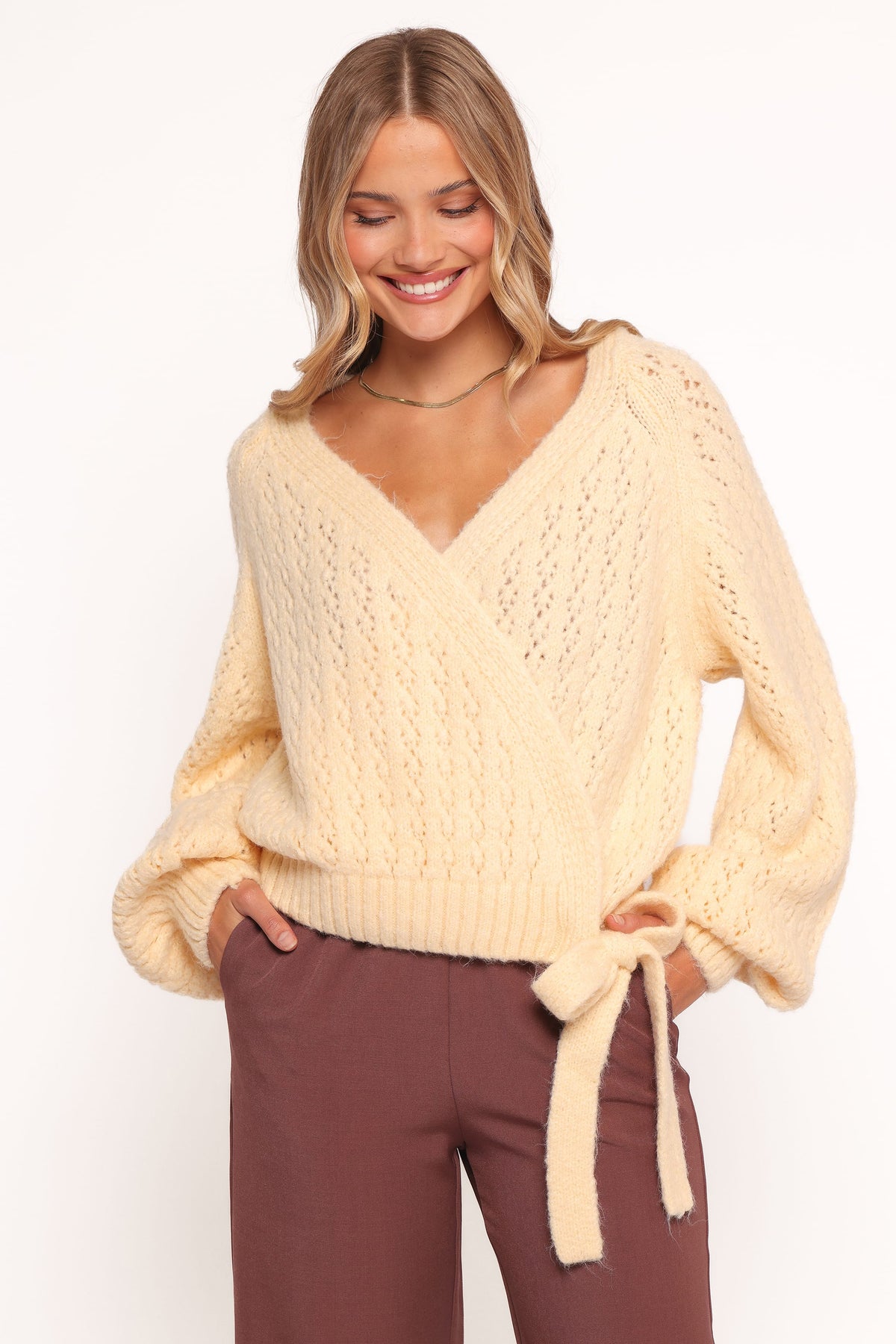 Etta Ballet Wrap Knit Sweater - Butter