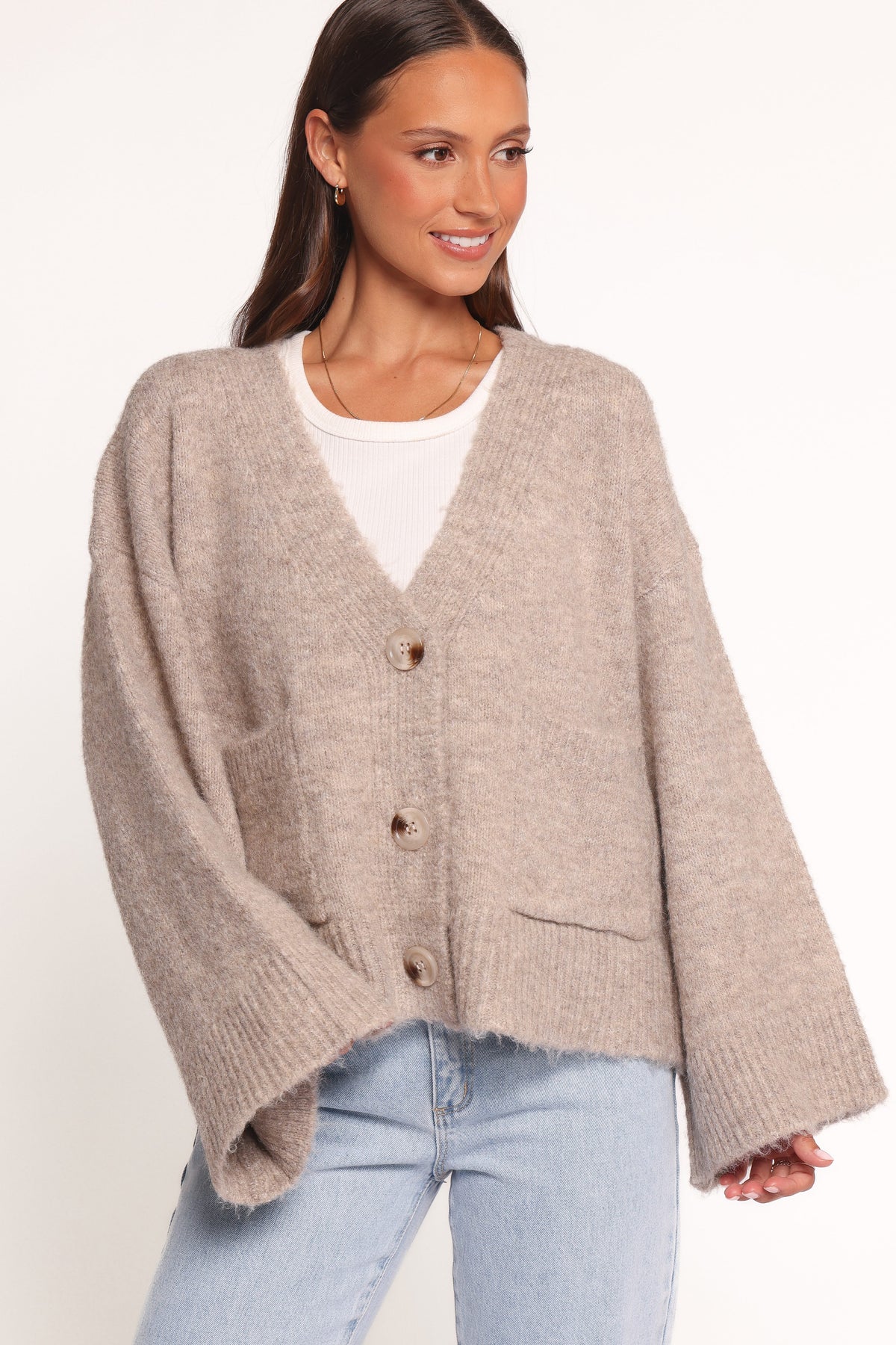 Fern Wide Sleeve Cardigan - Mushroom