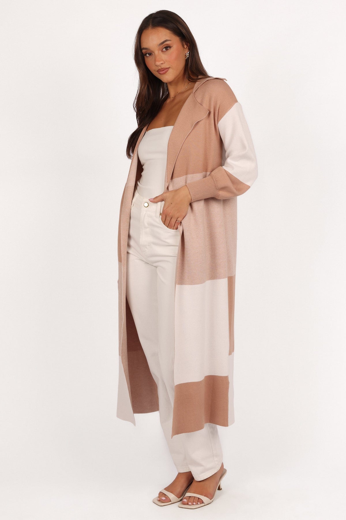 Kingston Large Check Long Cardigan - Beige Check