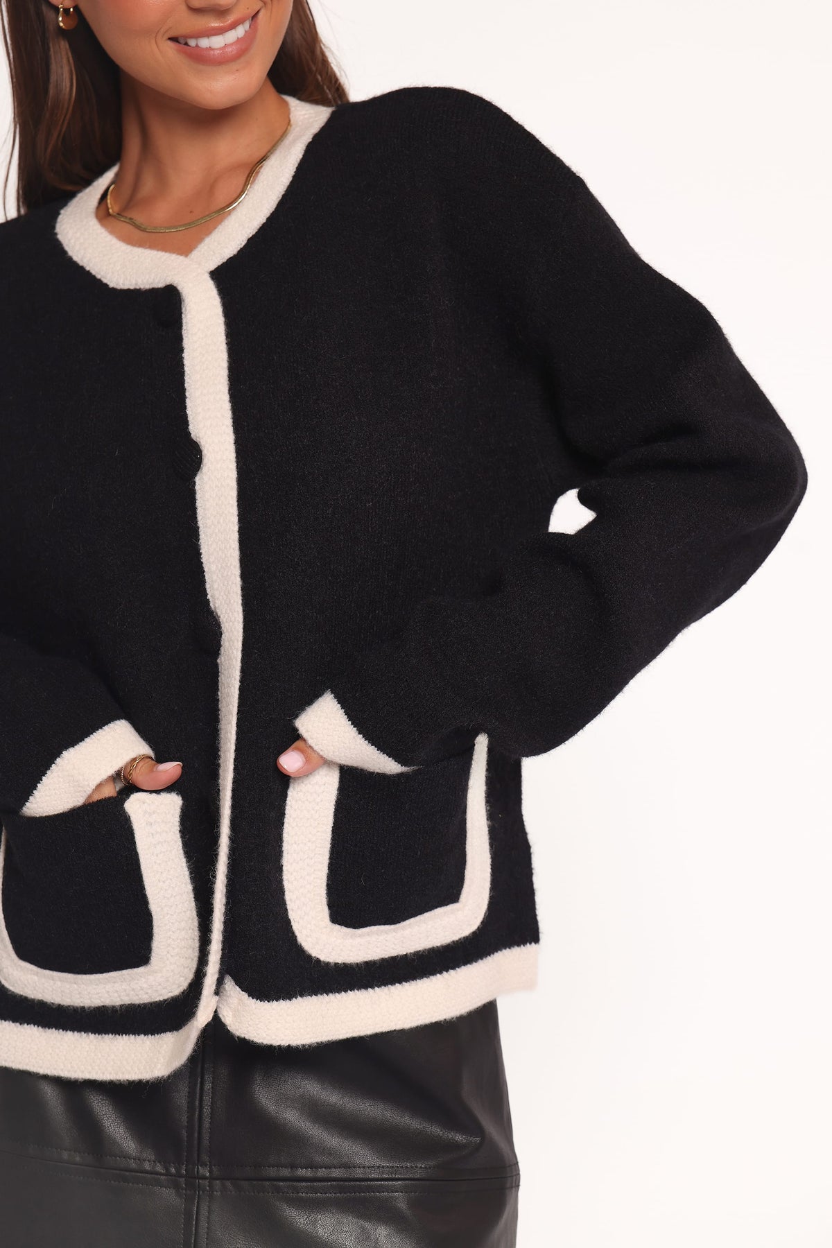 Orabelle Contrast Hem Cardigan - Black