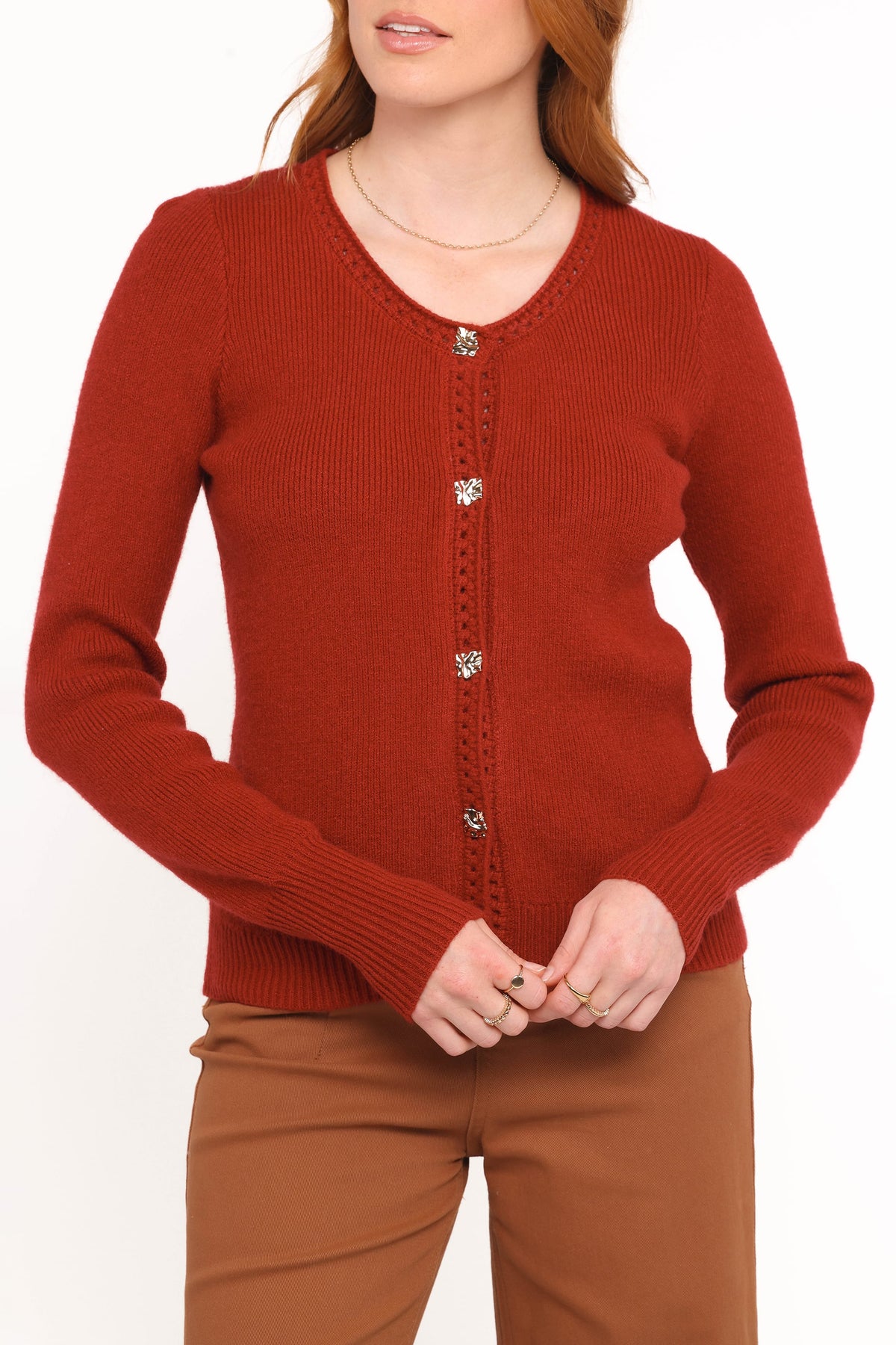 Quay Button Front Cardigan - Red