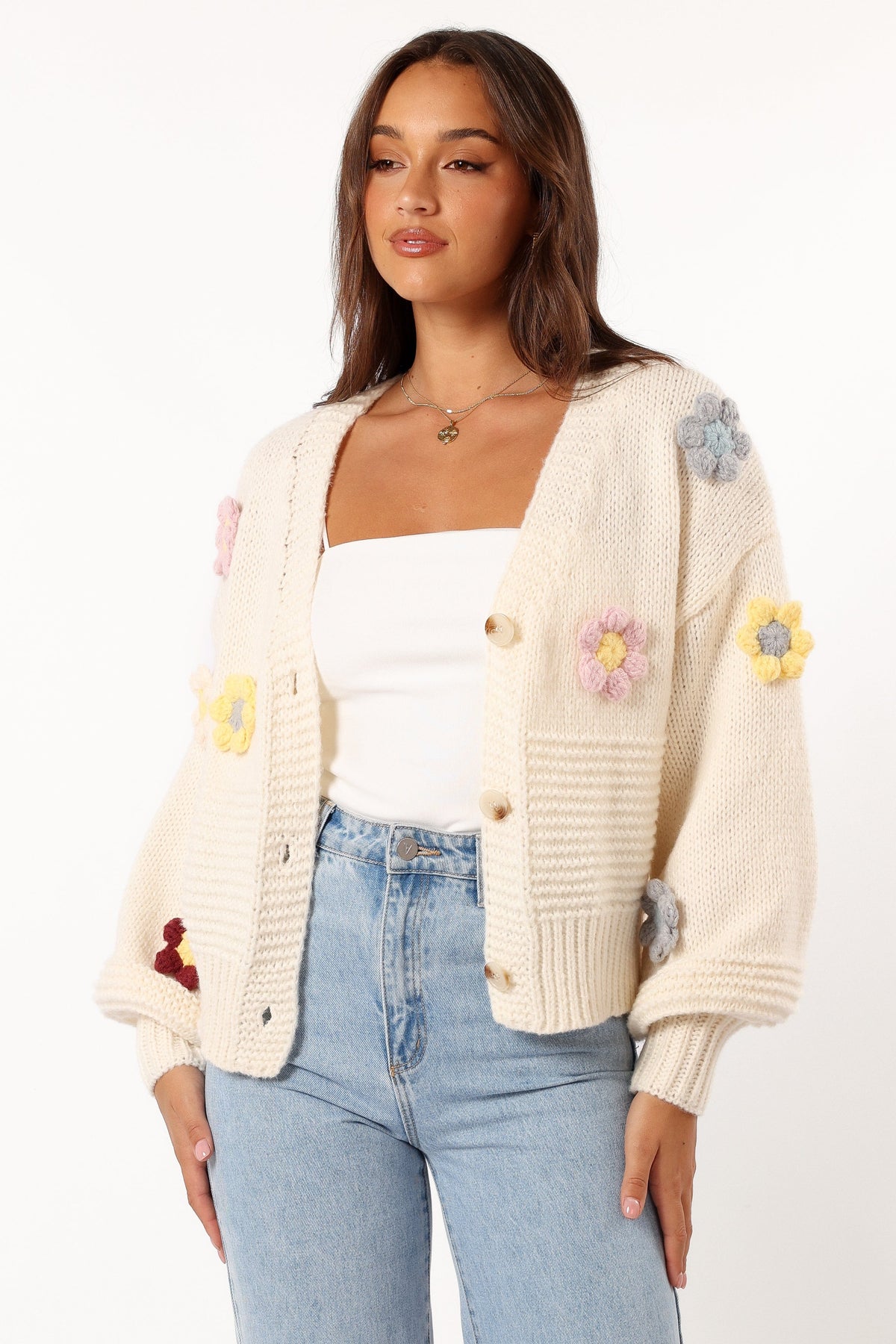 Sienna Flower Cardigan - Cream