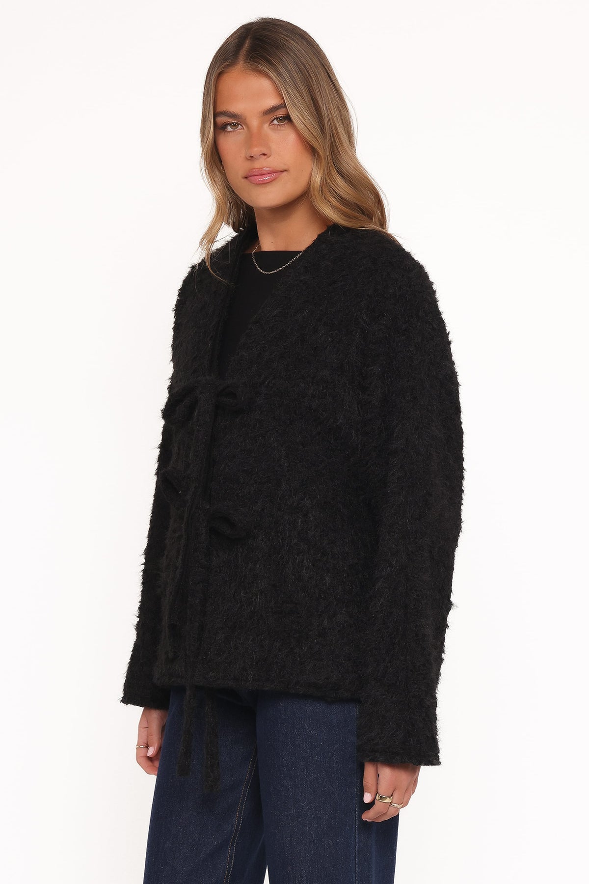 Kimmy Bow Oversized Cardigan - Black