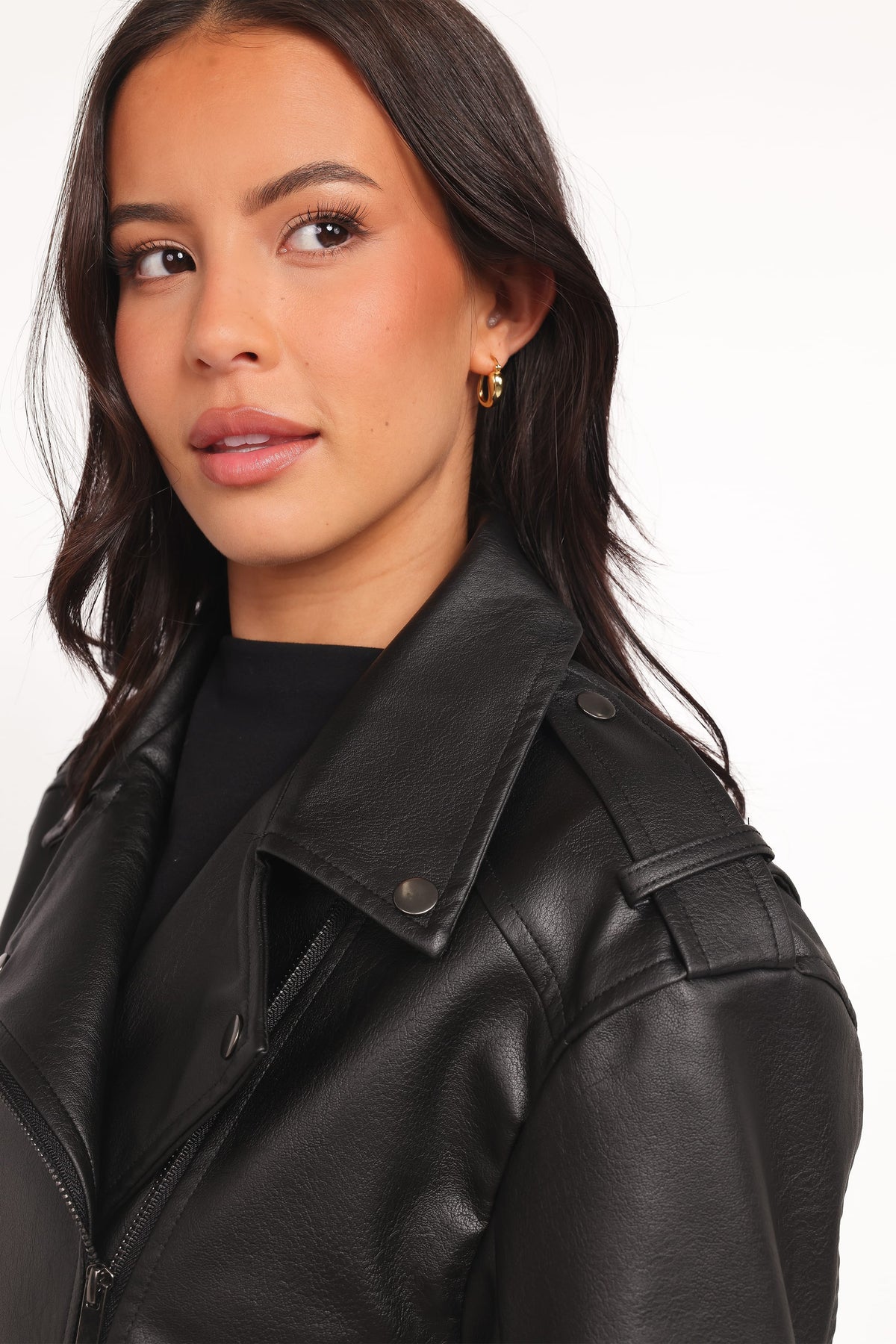 Parsons Oversized Faux Leather Moto Jacket - Black