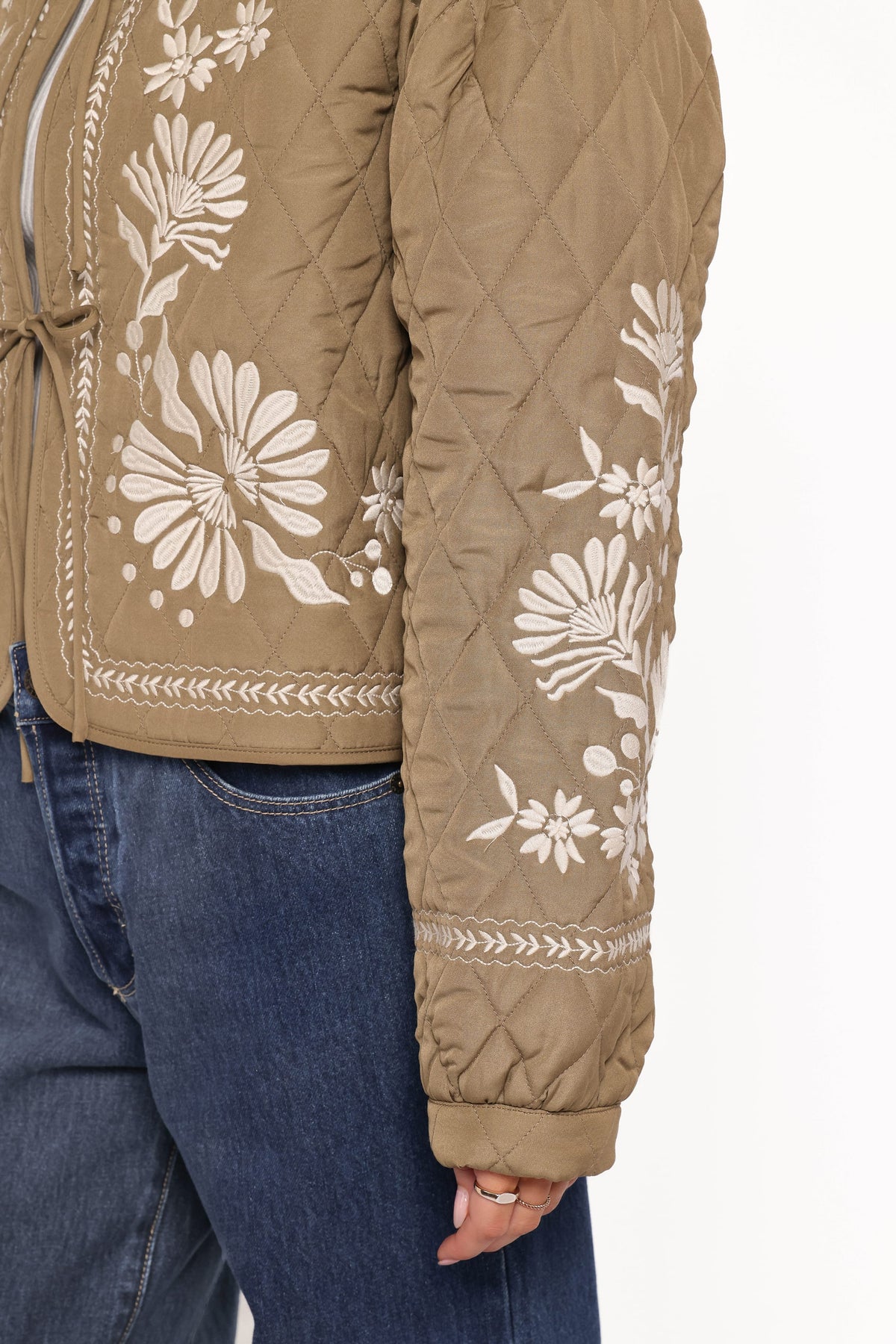 Vako Quilted Embroidered Jacket - Olive