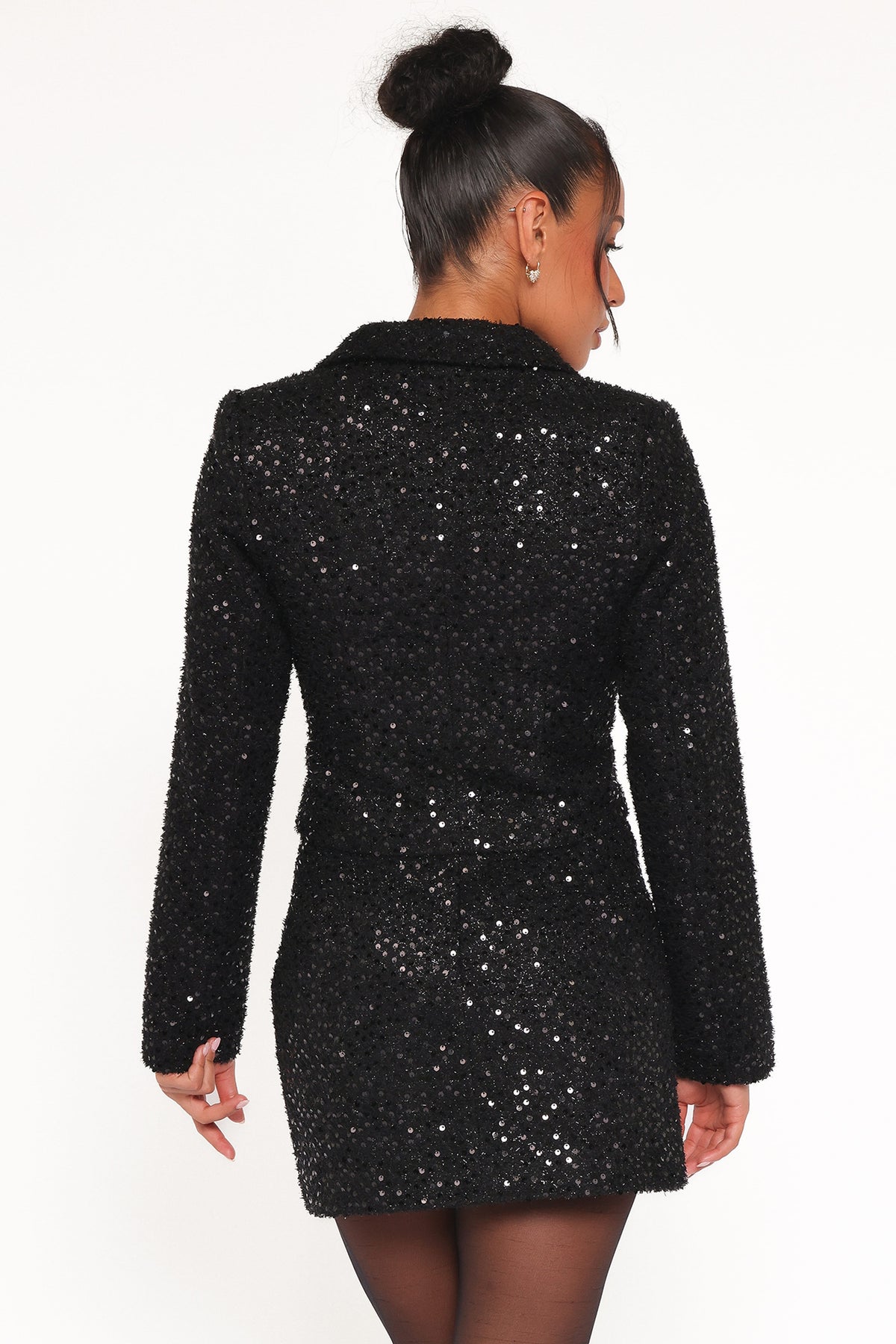 Valentina Cropped Blazer - Black Sequin