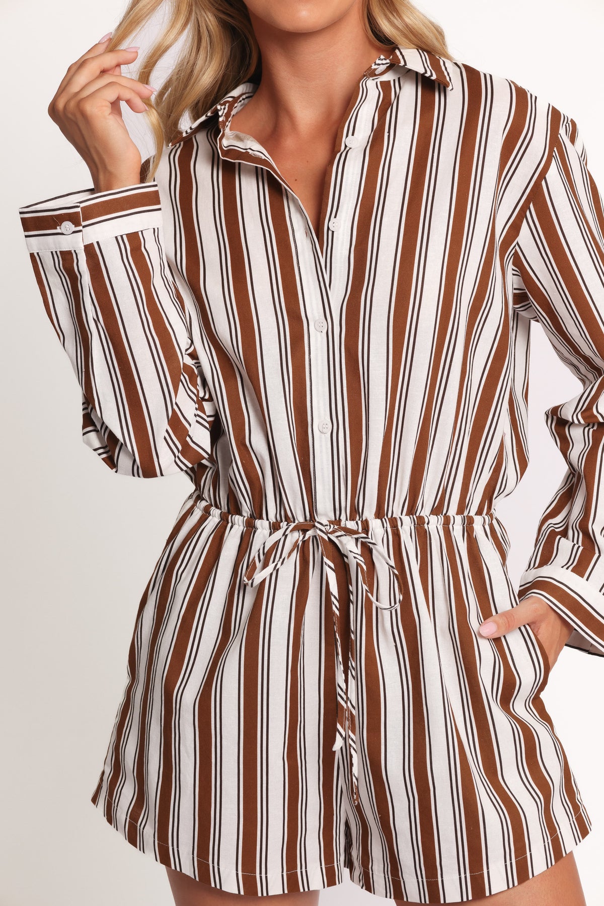 Beau Long Sleeve Romper - Chocolate Stripe