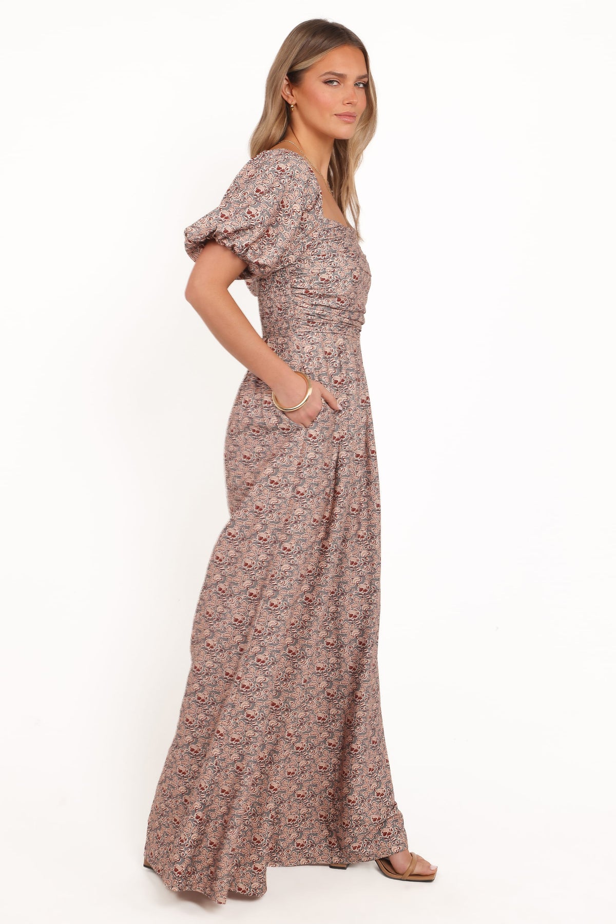 Jayda Puff Sleeve Jumpsuit - Grey Floral