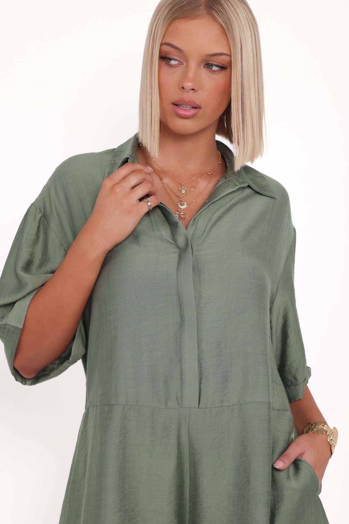 Kiya Drop Waist Romper - Palm Green