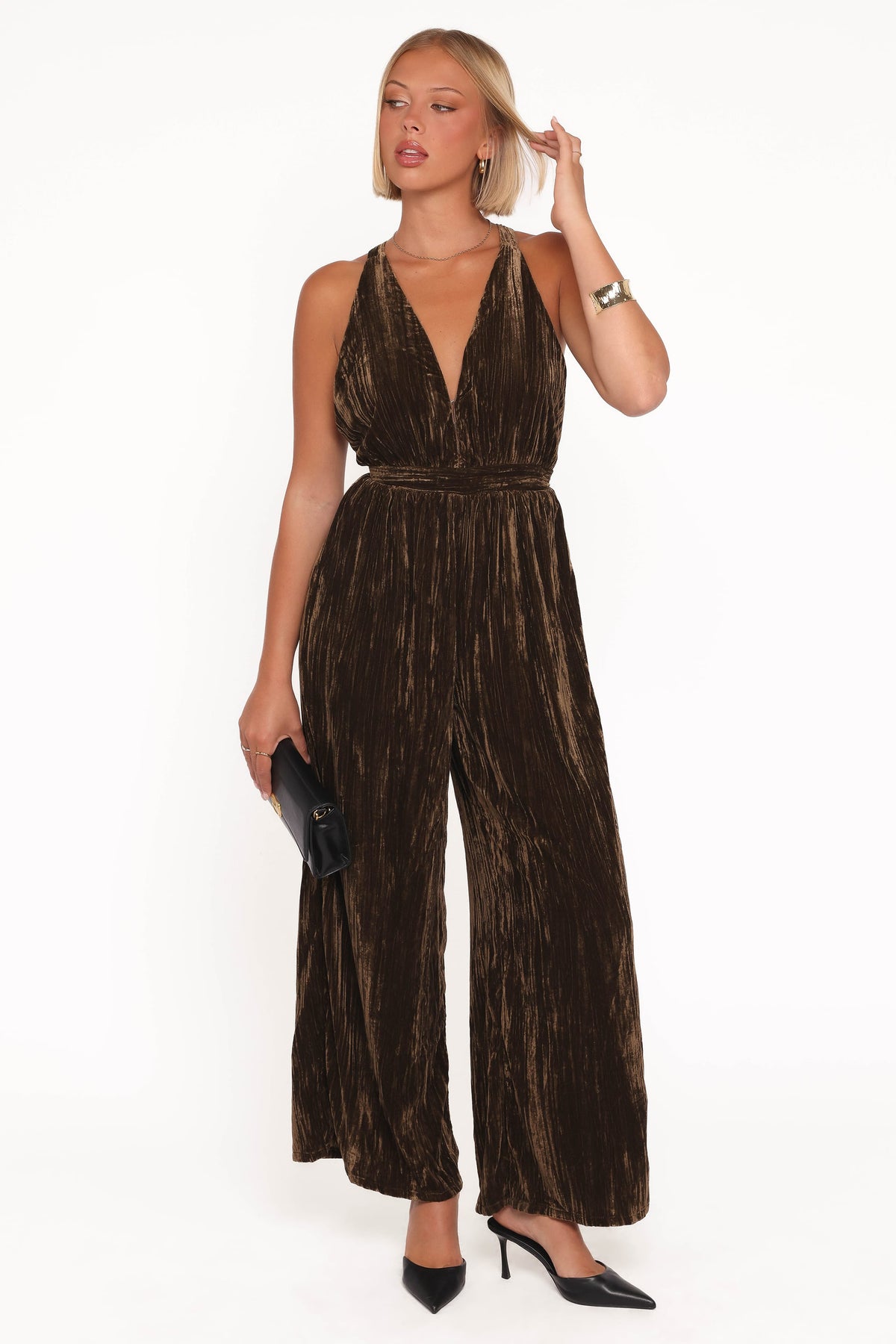 Melody Velvet Jumpsuit - Mocha Olive