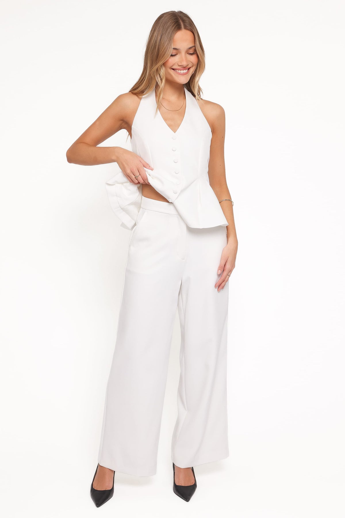 Odelia Halter Vest Pant Set - White