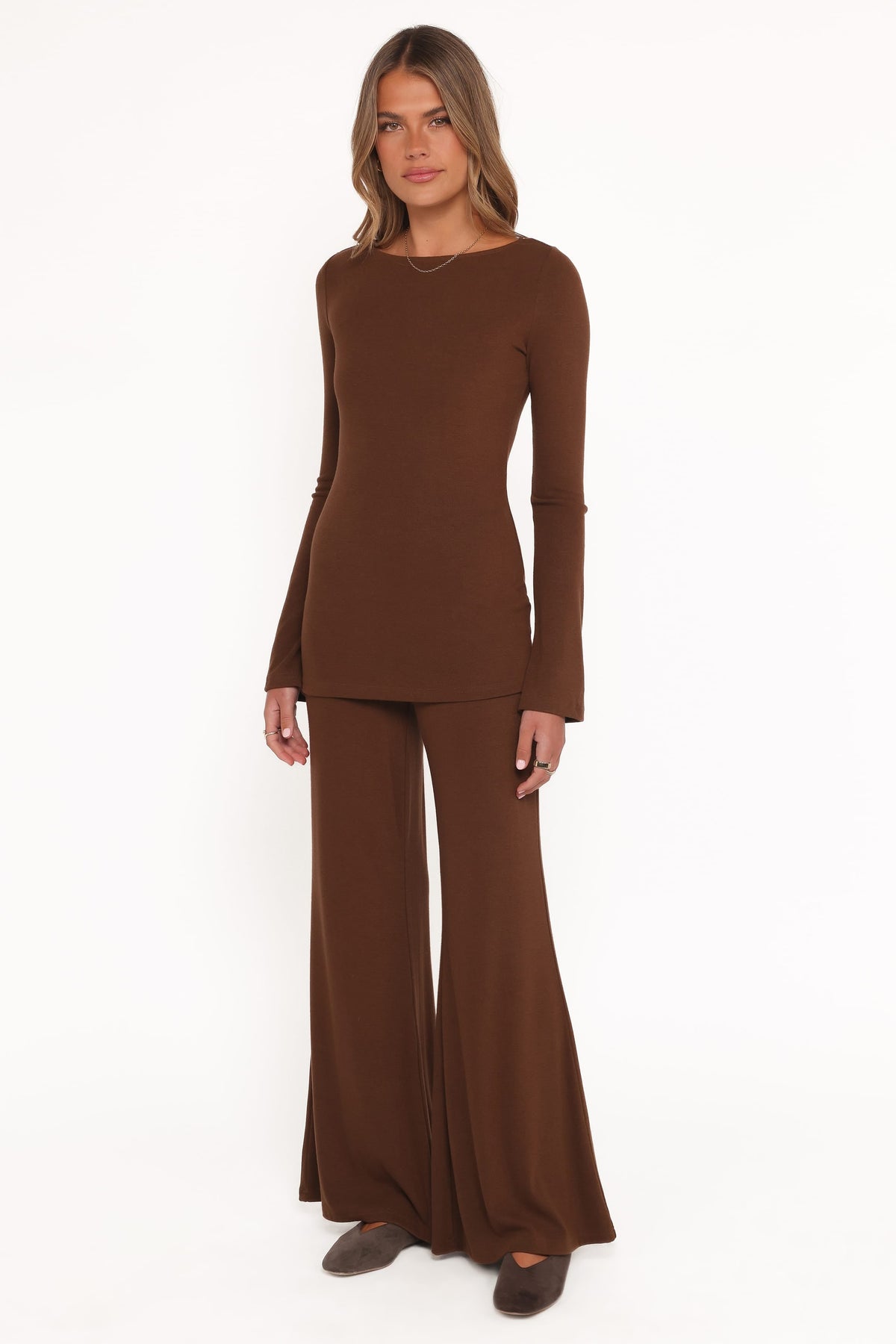 Selly Knitted Pant Set - Brown