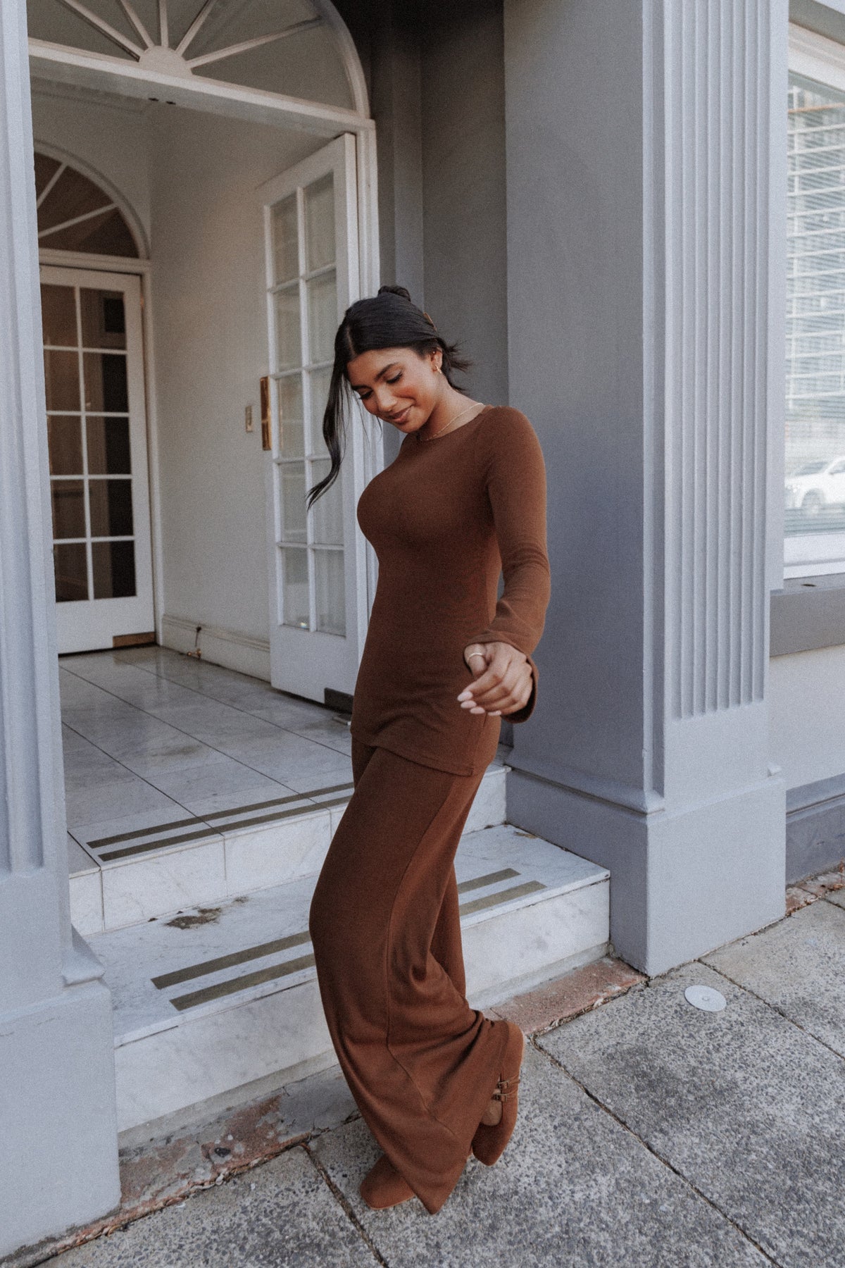 Selly Knitted Pant Set - Brown