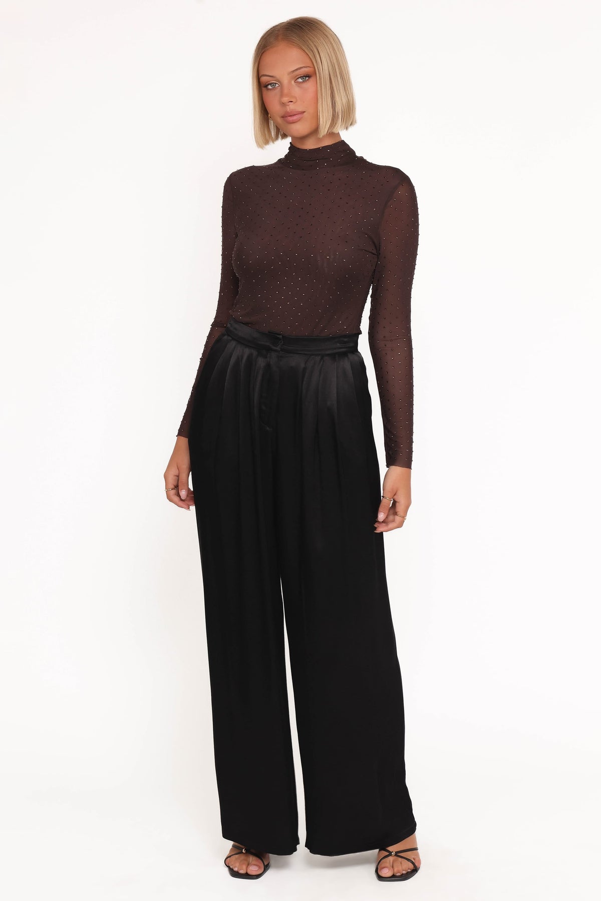 Alejandra Embellished Mesh Top - Dark Chocolate