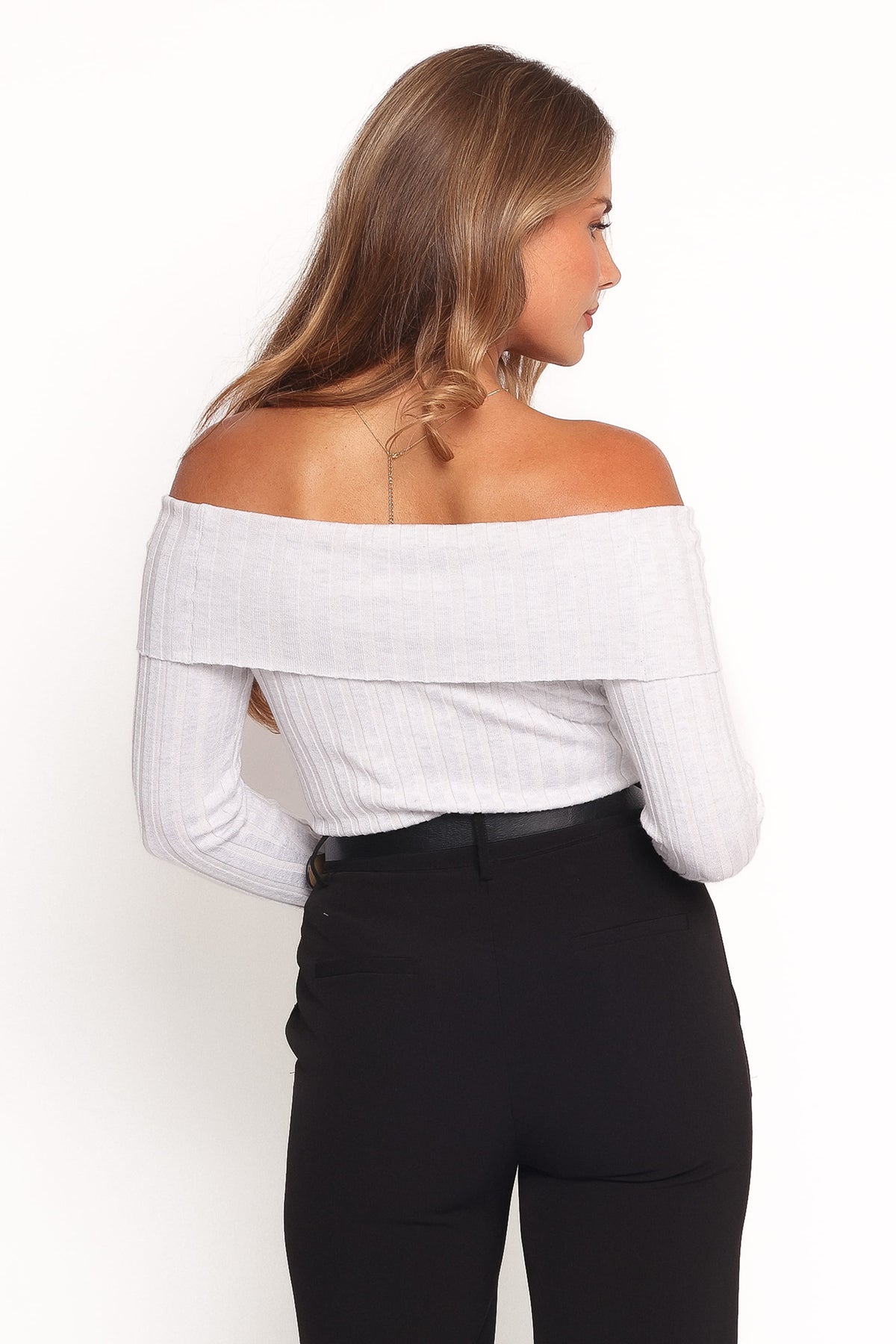 Anderson Wide Rib Off Shoulder Top - Pastel Grey