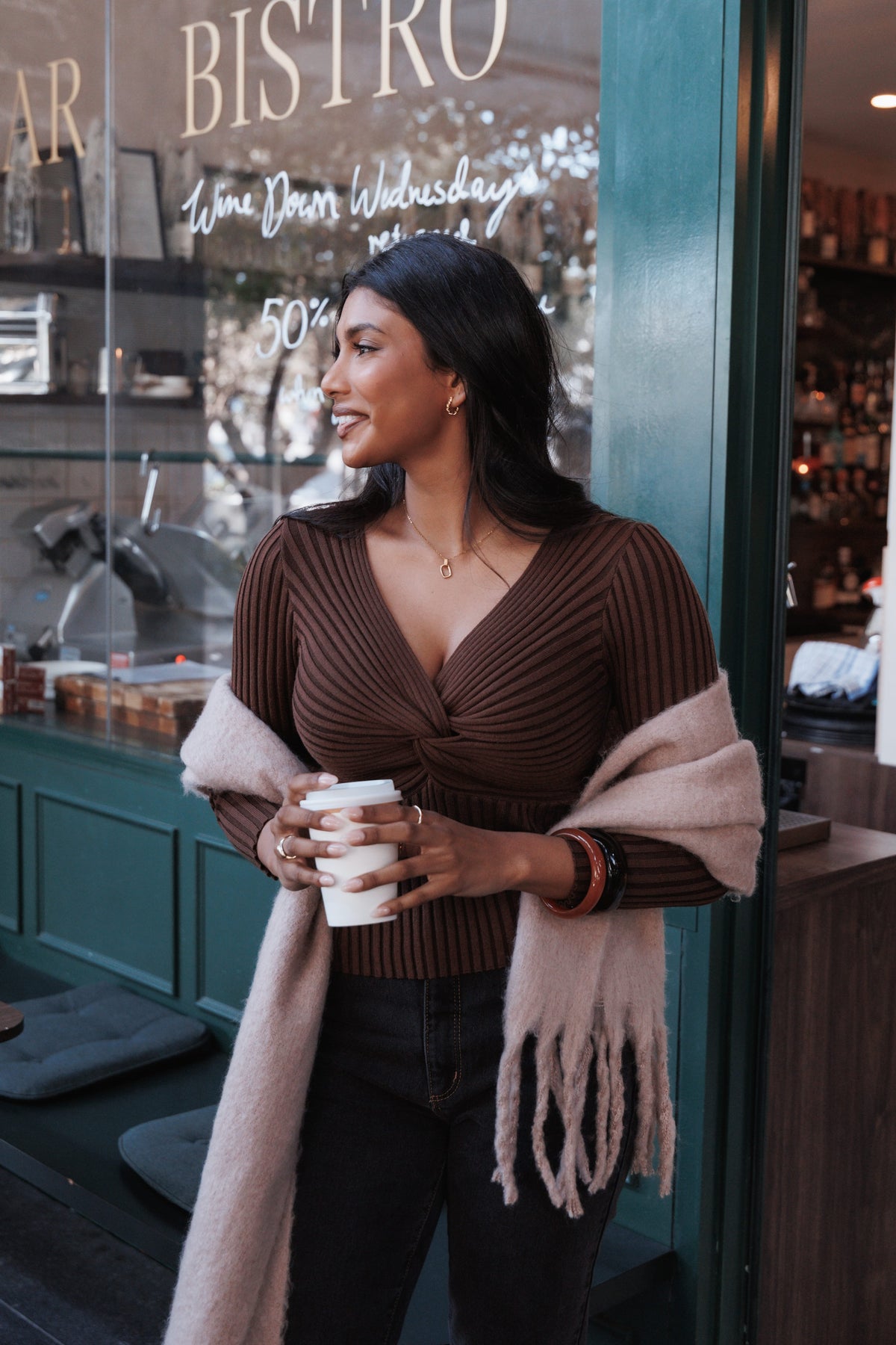 Demi Twist Detail Knit Top - Brown
