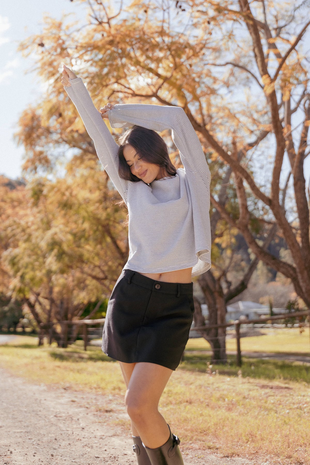 Ruva Long Sleeve Tee - Navy White Stripe